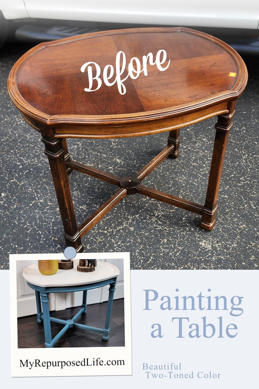 Here's an easy way to paint a two toned side table go get crisp clean lines. No tape necessary. via @repurposedlife