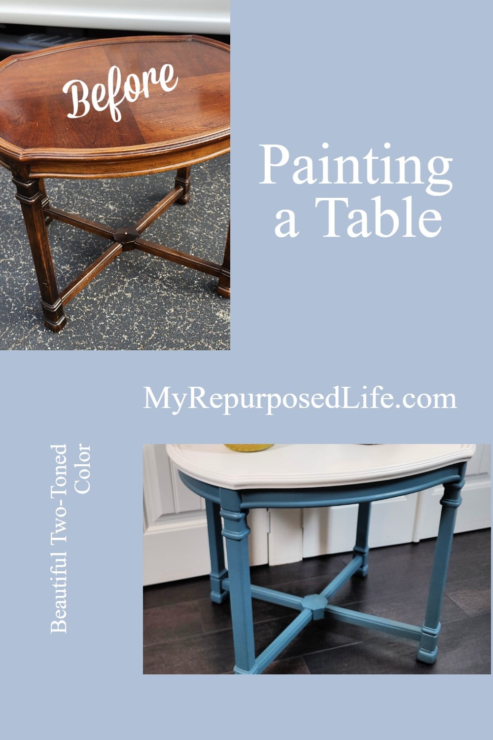 Here's an easy way to paint a two toned side table go get crisp clean lines. No tape necessary. via @repurposedlife