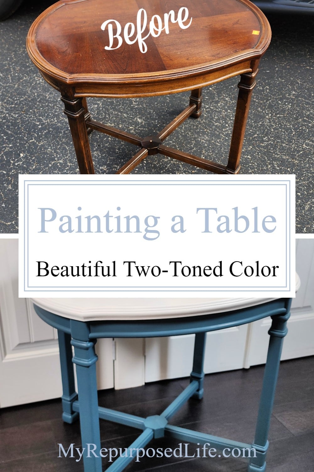 Here's an easy way to paint a two toned side table go get crisp clean lines. No tape necessary. via @repurposedlife