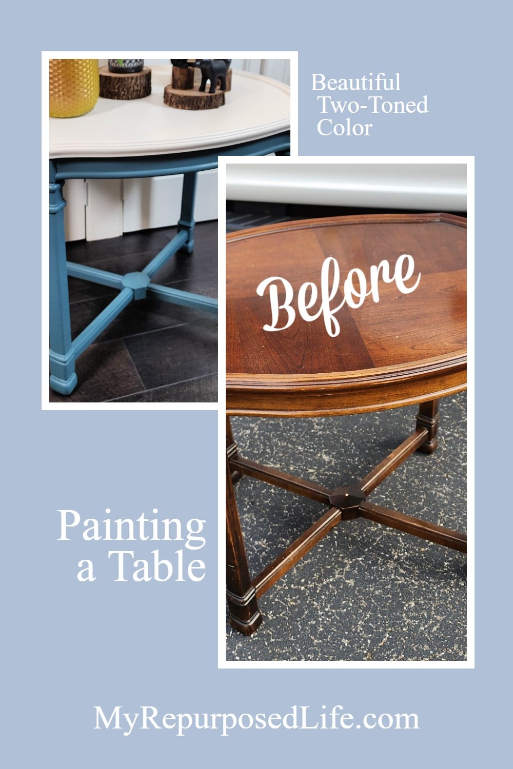 Here's an easy way to paint a two toned side table go get crisp clean lines. No tape necessary. via @repurposedlife