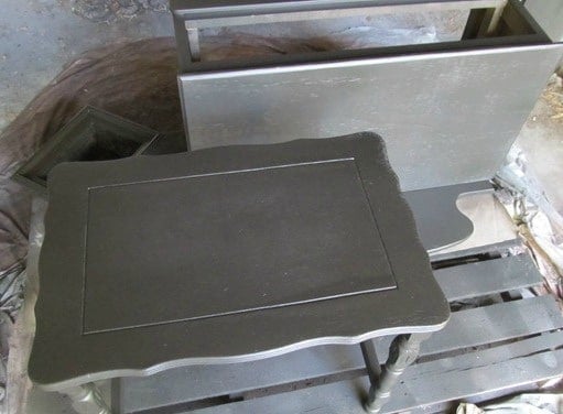 furniture projects, table, bench and shadow box frame, being painted black