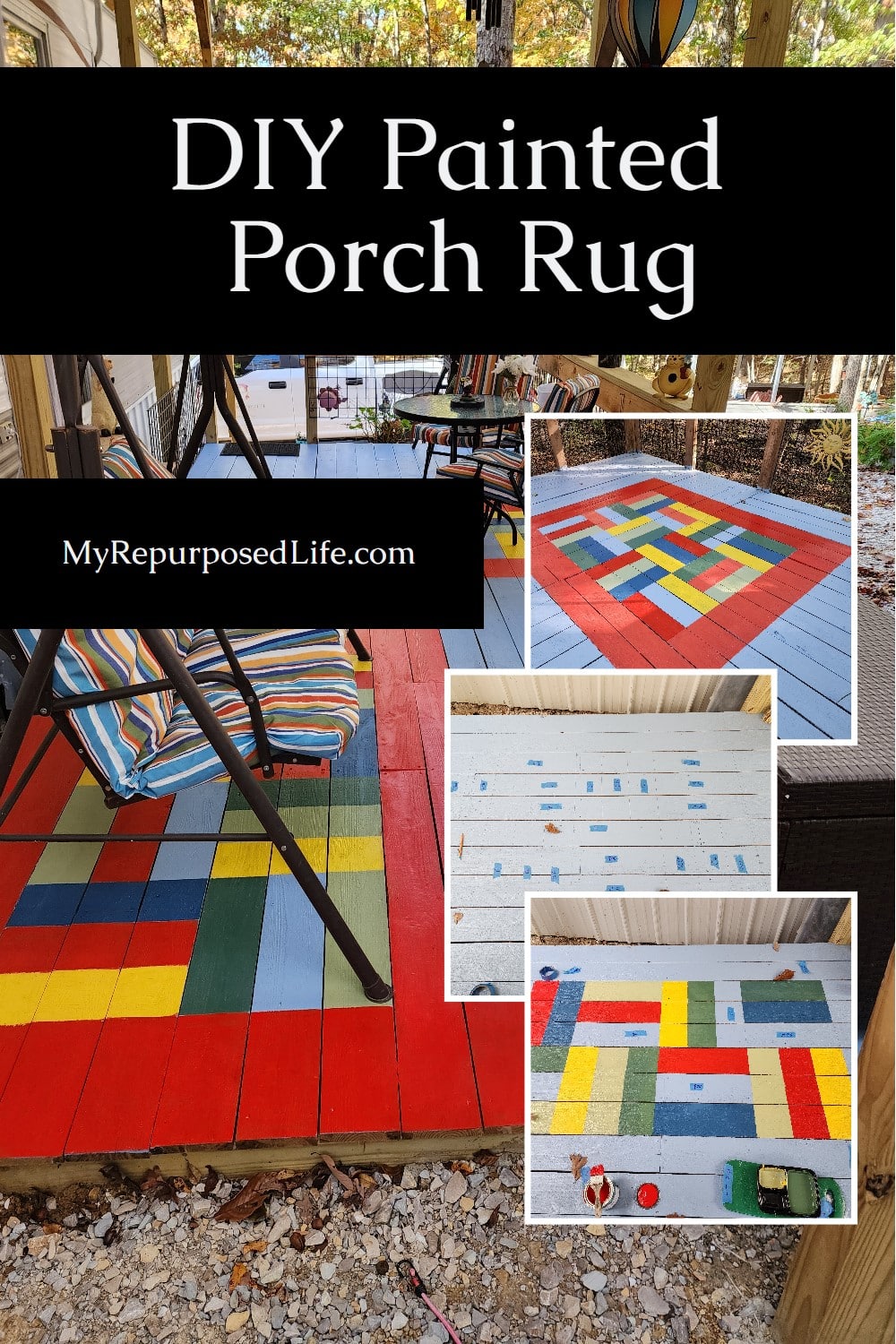 Transform your outdoor space with a DIY painted porch rug! Discover step-by-step tips, design ideas, and durable paint options to create a custom, weather-resistant rug that adds style and personality to your porch. Perfect for adding charm to any outdoor decor! via @repurposedlife
