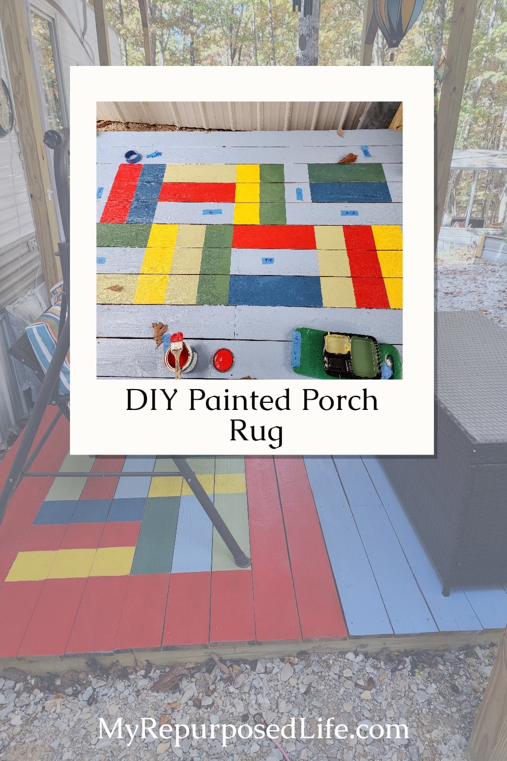 Transform your outdoor space with a DIY painted porch rug! Discover step-by-step tips, design ideas, and durable paint options to create a custom, weather-resistant rug that adds style and personality to your porch. Perfect for adding charm to any outdoor decor! via @repurposedlife