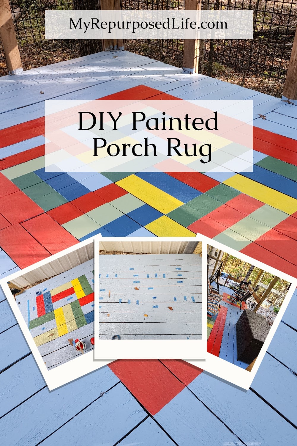 Transform your outdoor space with a DIY painted porch rug! Discover step-by-step tips, design ideas, and durable paint options to create a custom, weather-resistant rug that adds style and personality to your porch. Perfect for adding charm to any outdoor decor! via @repurposedlife