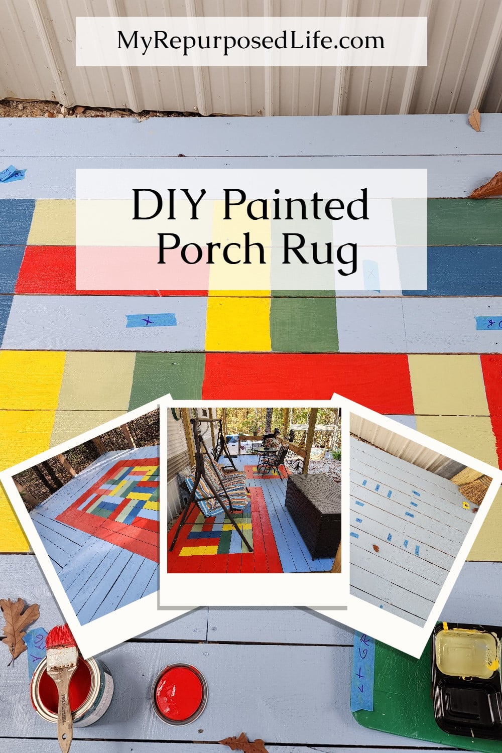 Transform your outdoor space with a DIY painted porch rug! Discover step-by-step tips, design ideas, and durable paint options to create a custom, weather-resistant rug that adds style and personality to your porch. Perfect for adding charm to any outdoor decor! via @repurposedlife