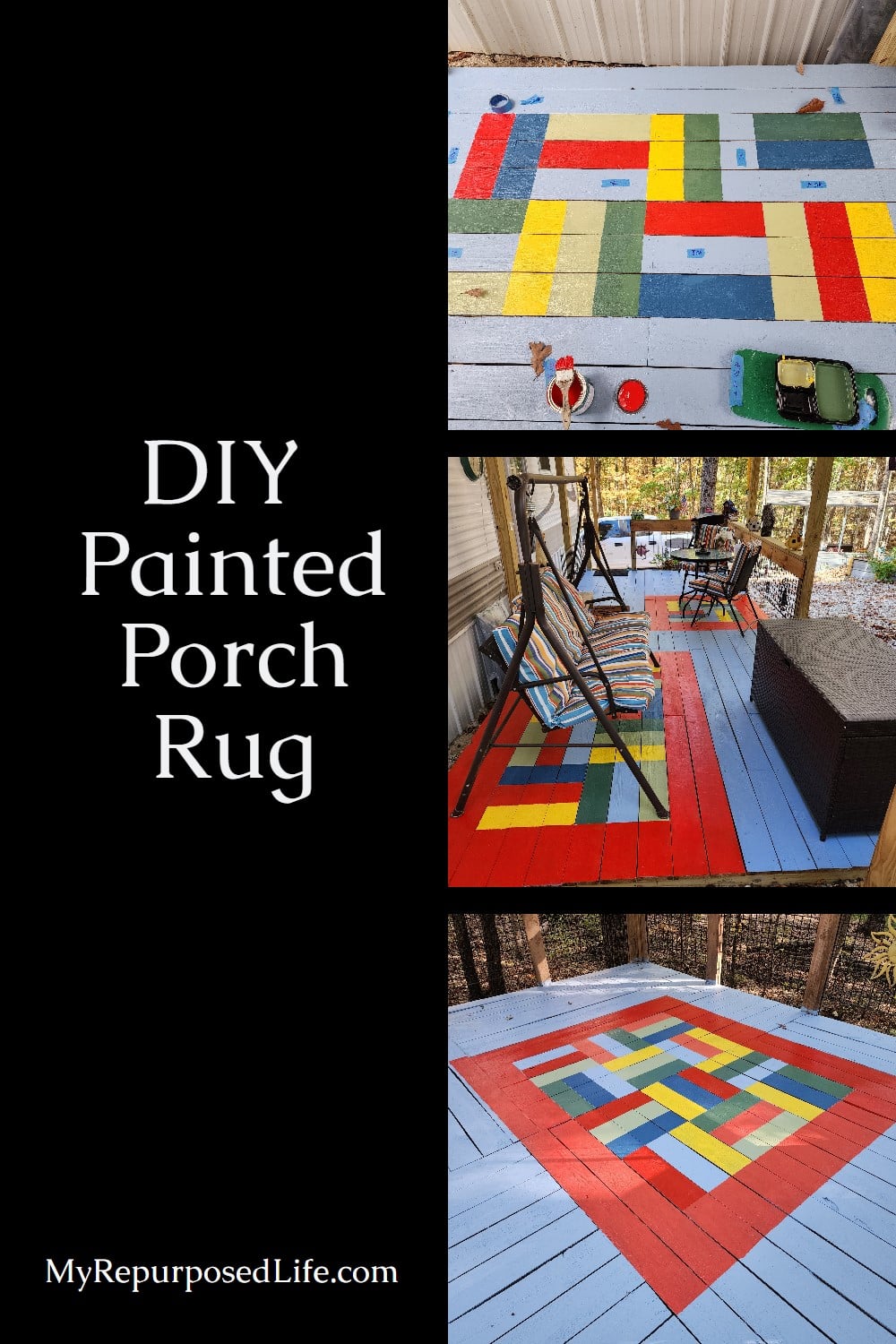 Transform your outdoor space with a DIY painted porch rug! Discover step-by-step tips, design ideas, and durable paint options to create a custom, weather-resistant rug that adds style and personality to your porch. Perfect for adding charm to any outdoor decor! via @repurposedlife