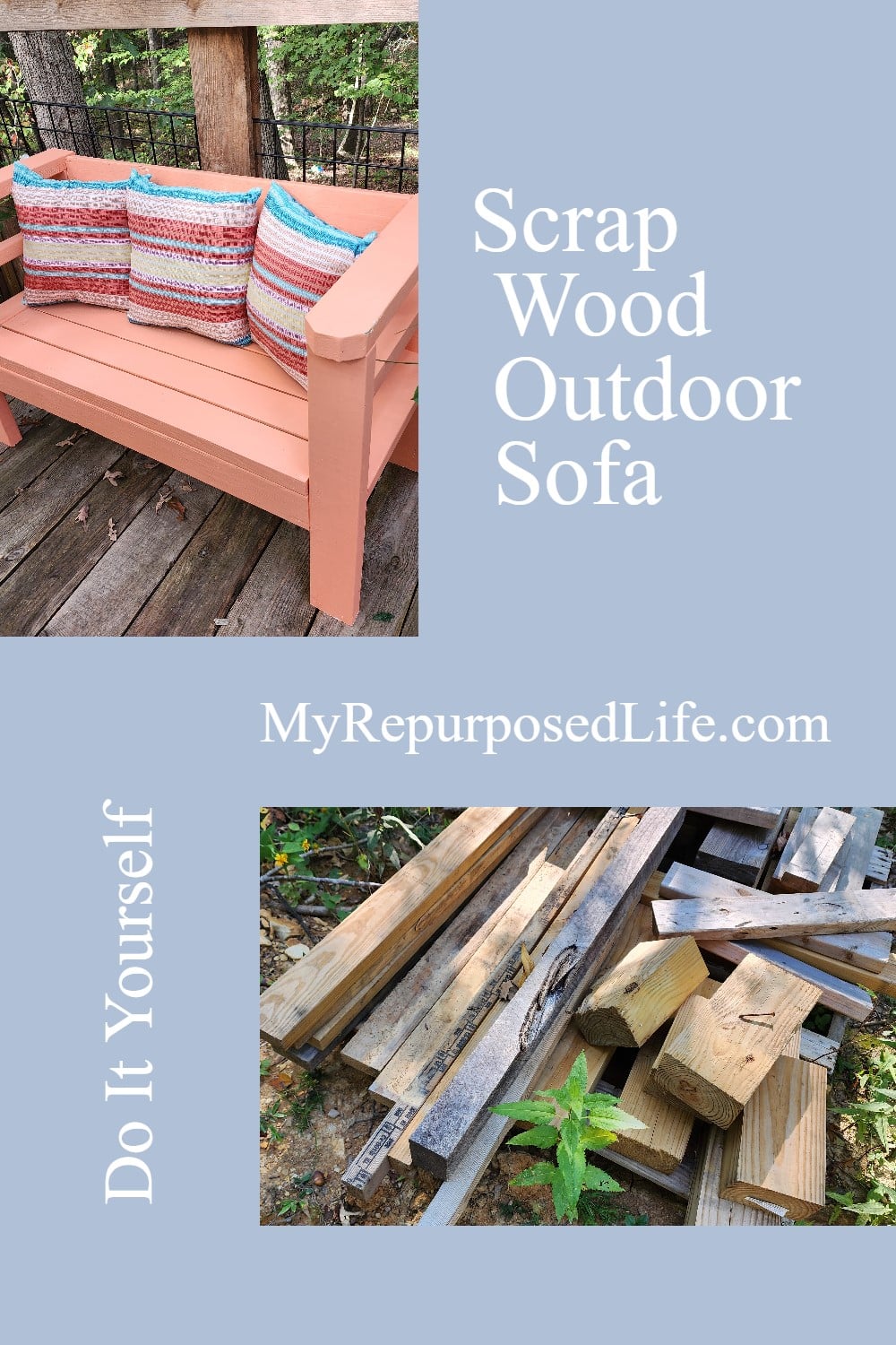 This outdoor sofa build was inspired by Ana White's plans. I customized my sofa for my needs. Follow my step by step directions. via @repurposedlife