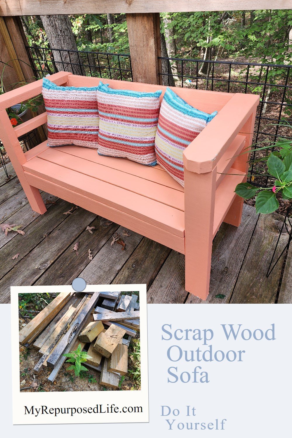 This outdoor sofa build was inspired by Ana White's plans. I customized my sofa for my needs. Follow my step by step directions. via @repurposedlife