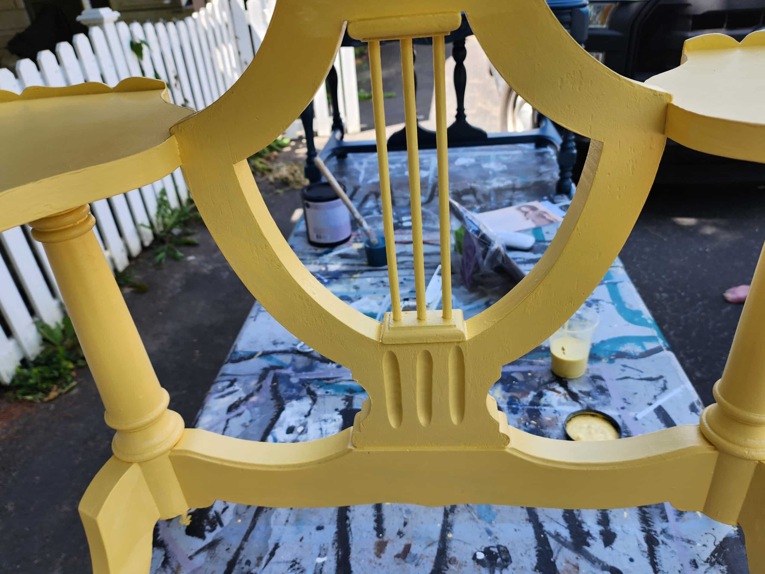 painting three-tiered table yellow
