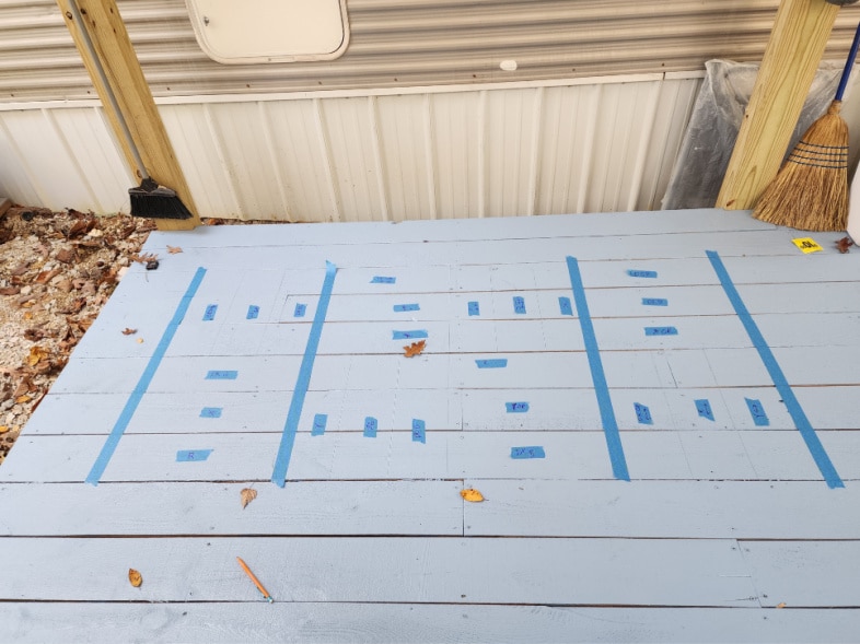 blue painter's tape for painting a porch rug