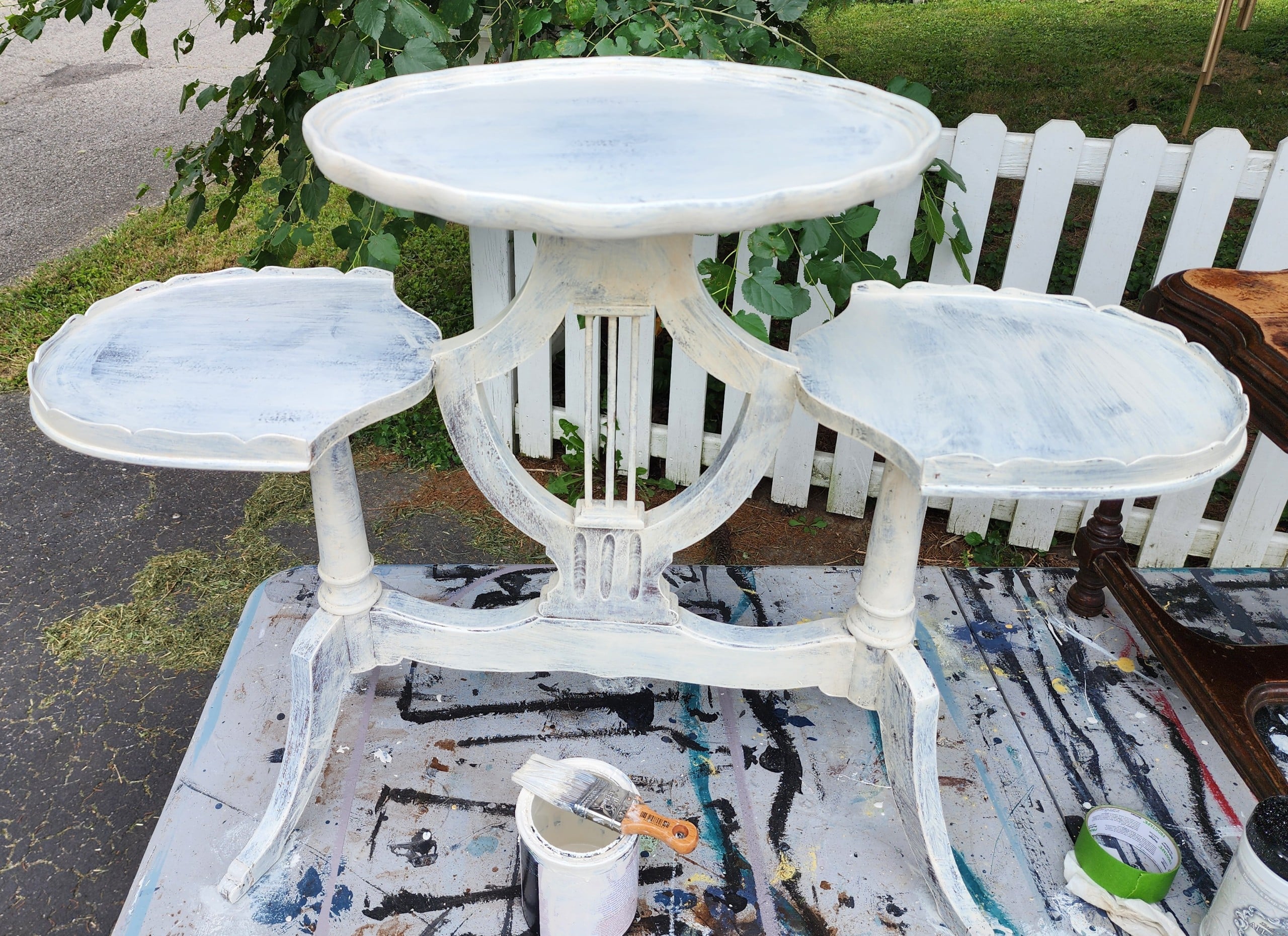 painting three-tiered table white