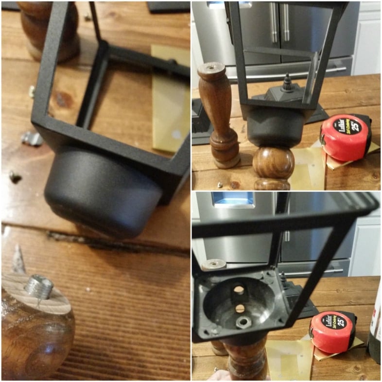 attach porch light to wooden spindle