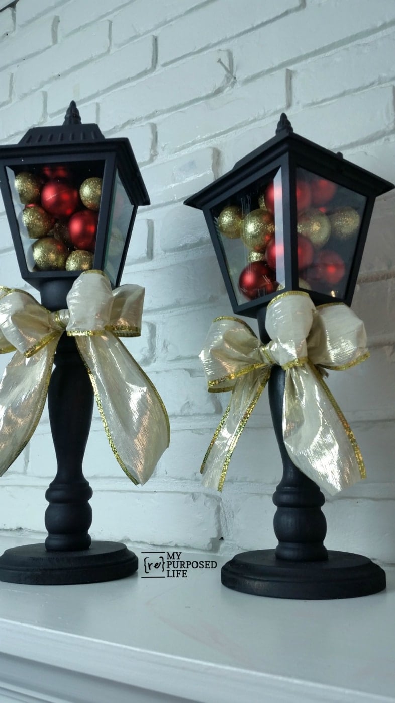 black diy Christmas lanterns made from porch lights MyRepurposedLife.com