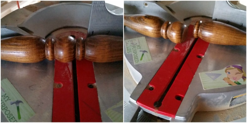 cut wooden spindle on compound miter saw