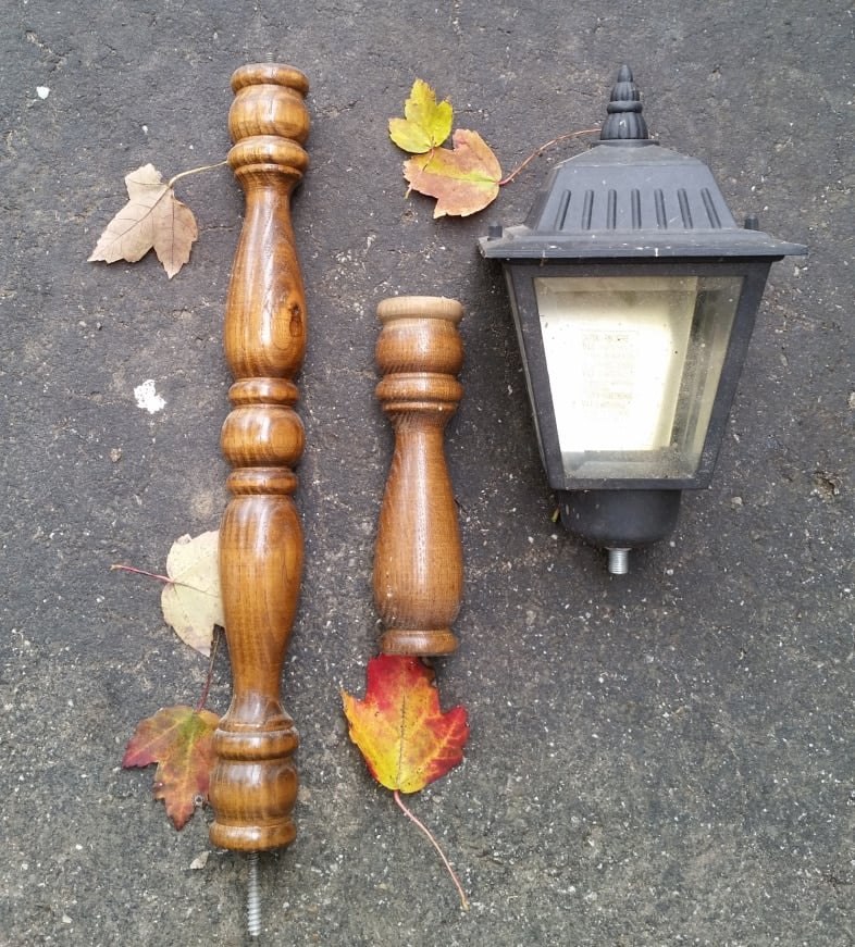 diy Christmas Lanters using porch lights and spare spindles