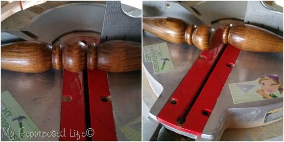cut wooden spindle on compound miter saw cut wooden spindle on compound miter saw