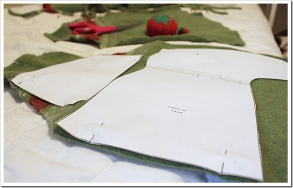 lay out the pattern to cut your stocking stocking pattern