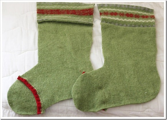 how to make a stocking from a sweater stocking made from green wool felted sweater