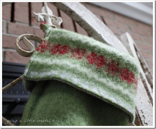 wool sweater made into a stocking stocking cuff
