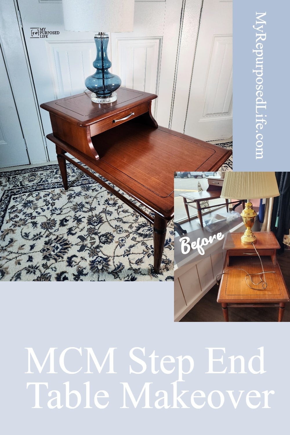 How to refresh a MCM step end table set with gel stain. Tips for sanding and cleaning. What is the best polyurethane? via @repurposedlife