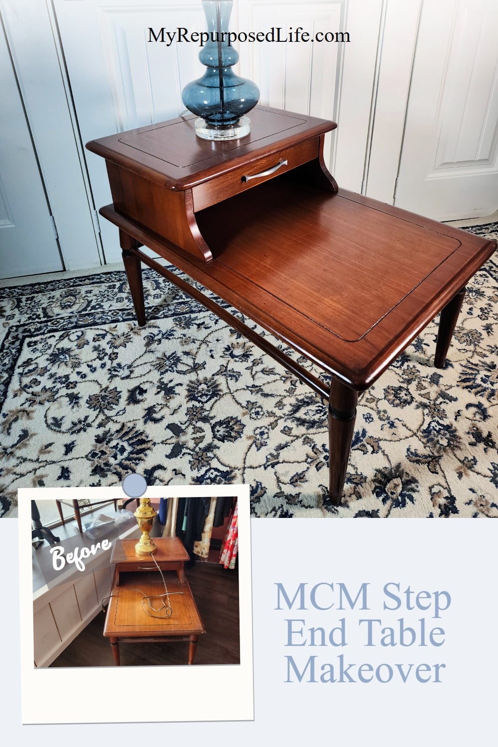 How to refresh a MCM step end table set with gel stain. Tips for sanding and cleaning. What is the best polyurethane? via @repurposedlife