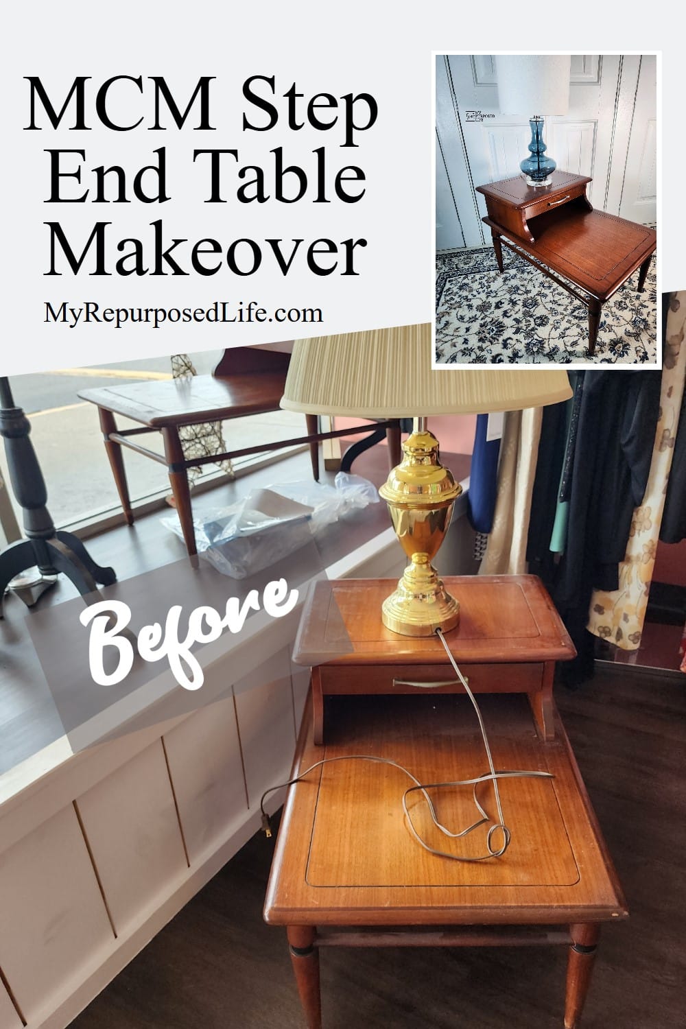 How to refresh a MCM step end table set with gel stain. Tips for sanding and cleaning. What is the best polyurethane? via @repurposedlife