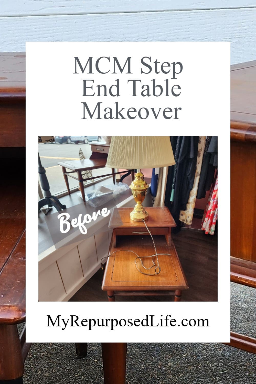How to refresh a MCM step end table set with gel stain. Tips for sanding and cleaning. What is the best polyurethane? via @repurposedlife