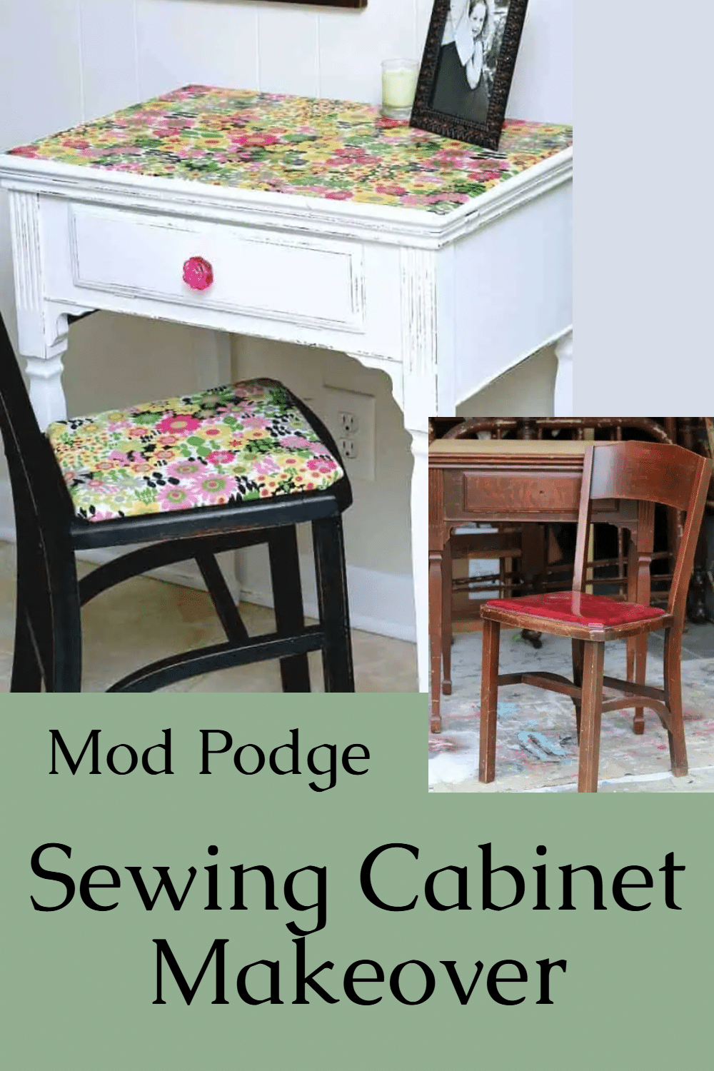 mod podge sewing cabinet makeover