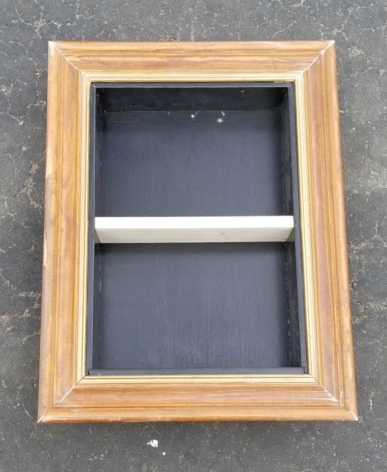 unpainted shadow box with new shelf