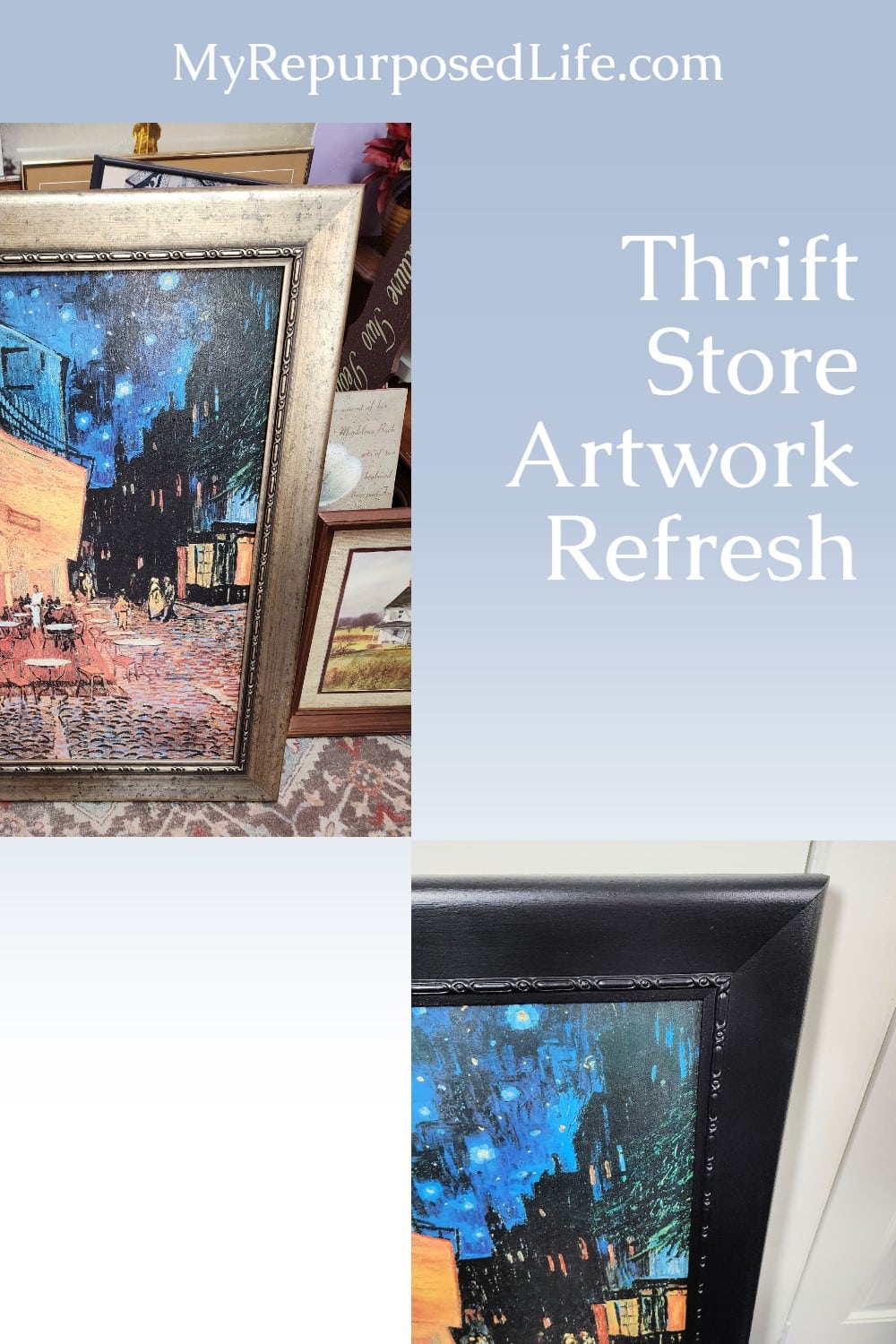 How to refresh thrift store artwork, a quick and easy project you can do this weekend. via @repurposedlife