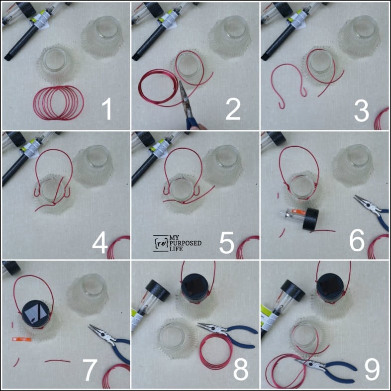 collage showing step by step how to make a solar light feature