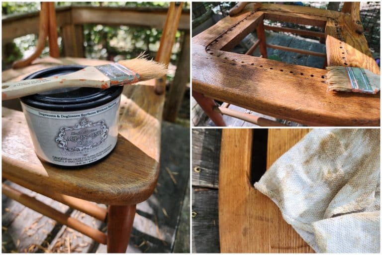 cleaning an antique cane chair before painting