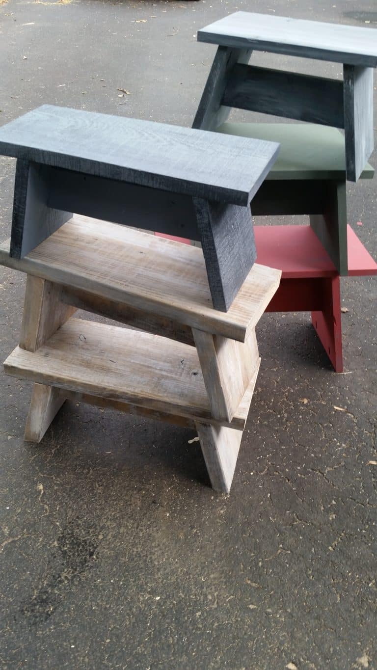 six colorful wooden DIY stools