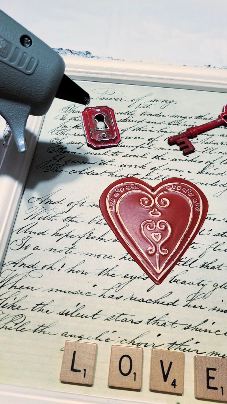 hot glue valentine items on ephemera page