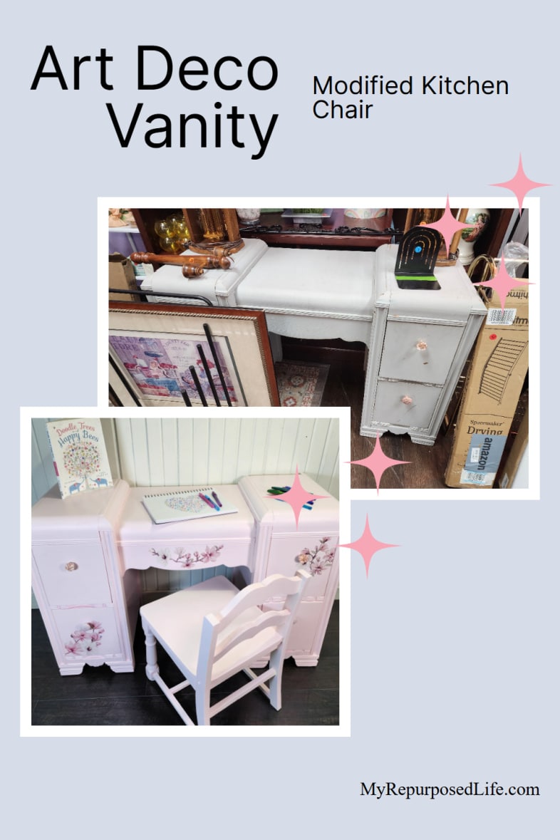 before and after images of the art deco vanity