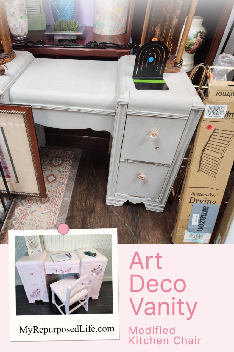 before and after images of art deco desk
