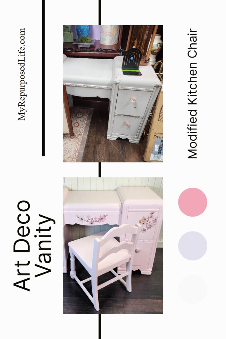 Transforming an Art Deco vanity into a chic pink desk! See how a fresh coat of paint and creative updates give this vintage piece a stylish new purpose. via @repurposedlife