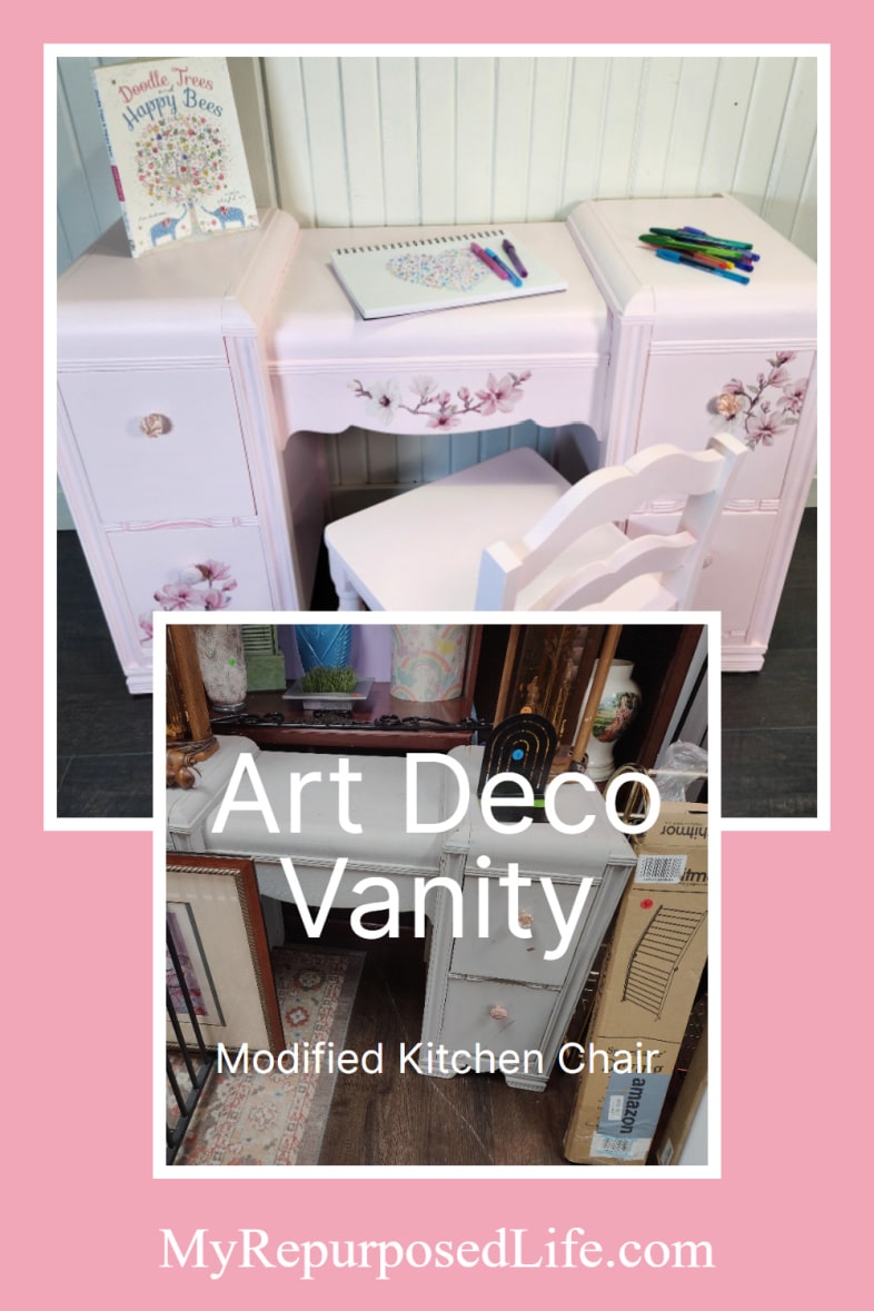 Transforming an Art Deco vanity into a chic pink desk! See how a fresh coat of paint and creative updates give this vintage piece a stylish new purpose. via @repurposedlife