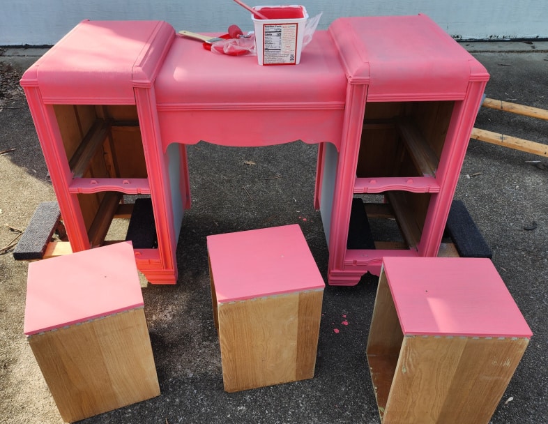 bright pink vanity with drawers removed