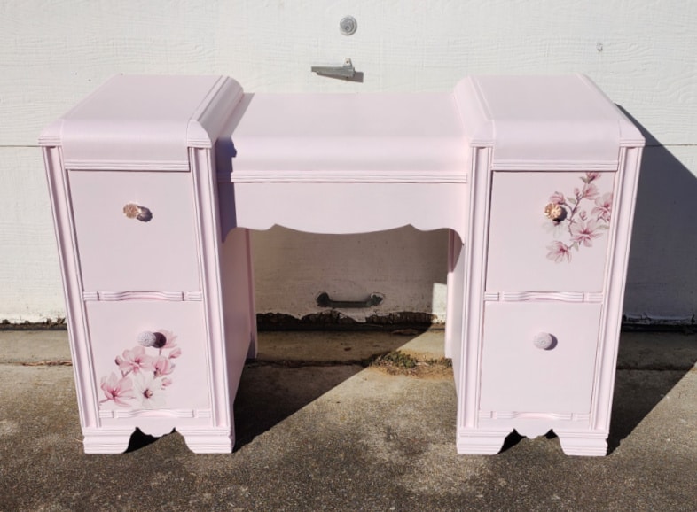 pink desk with drawers