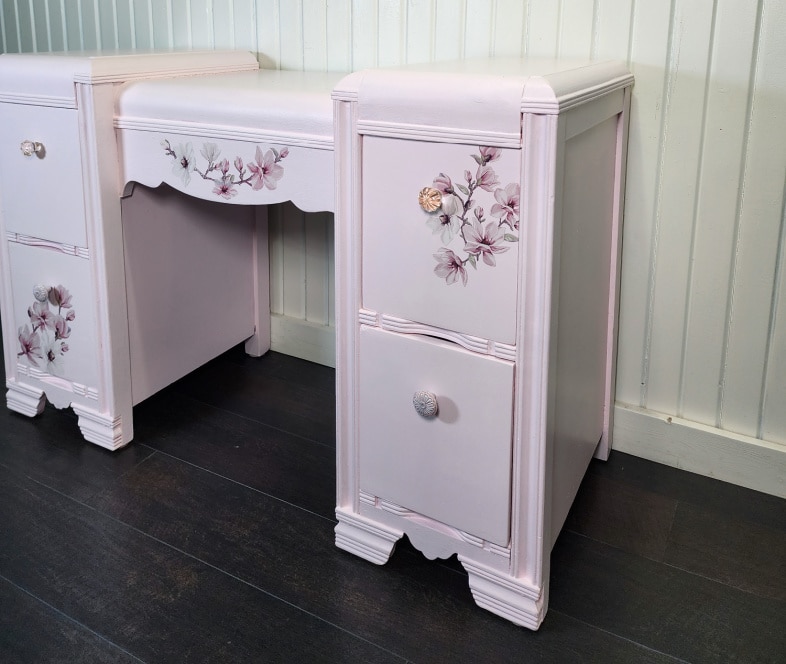 side view of pink desk