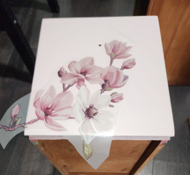 pink desk drawer with magnolia furniture transfer ready to apply