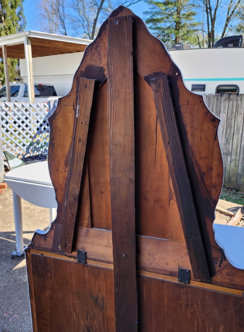back of antique dresser and mirror left unpainted
