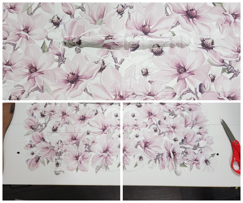 a closeup of furniture transfer with cracks and flaws