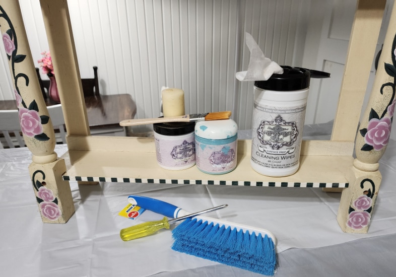 materials for painting a small country shelf