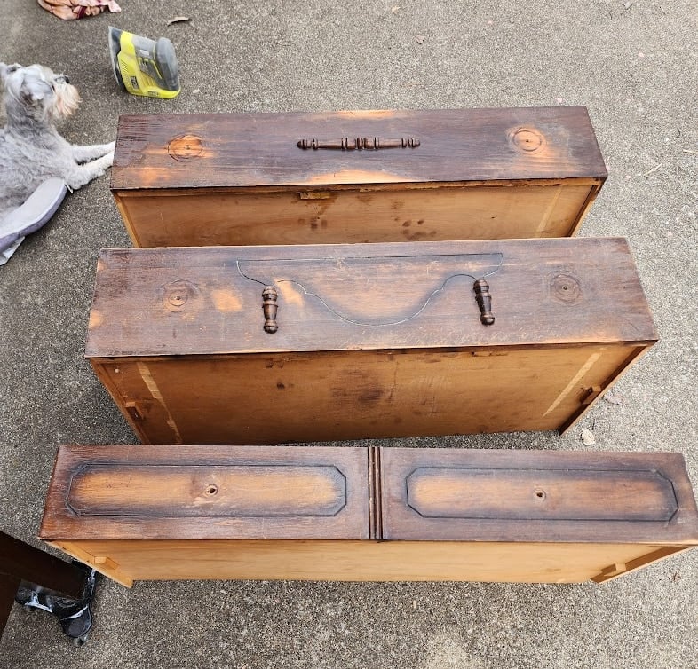 three dresser drawers sanded