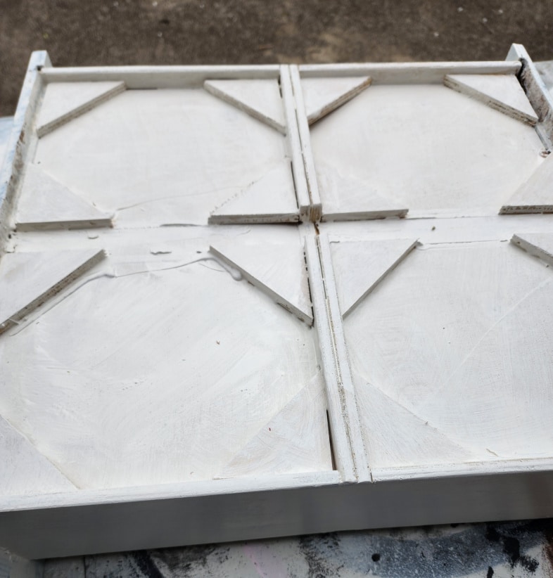 backside of upcycled drawers shelf project
