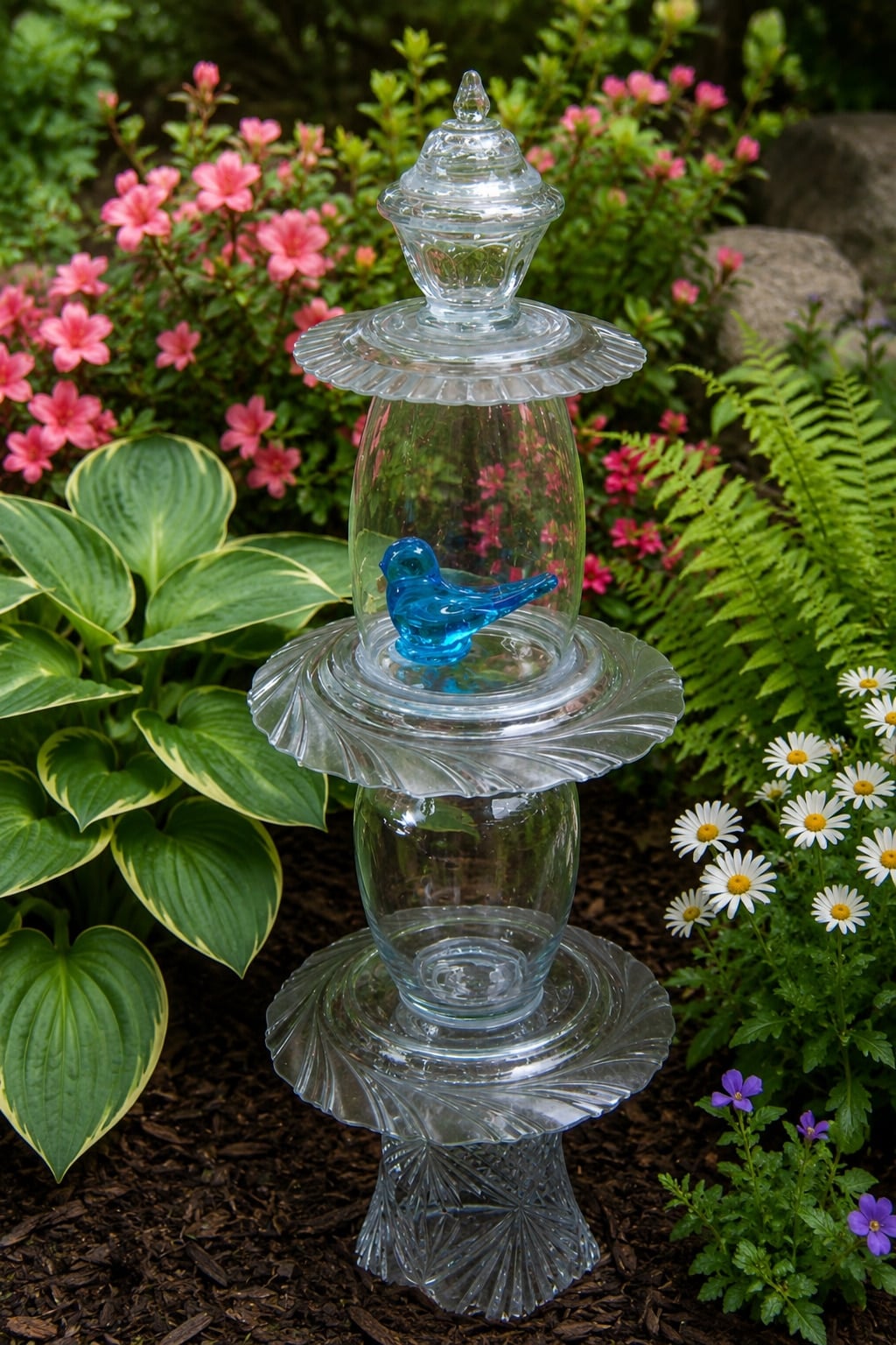 bluebird of happiness glass garden totem