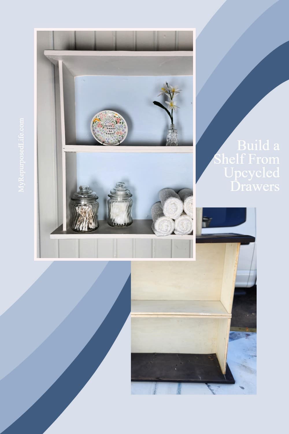 Upcycled Drawers | Hanging Wall Shelf via @repurposedlife