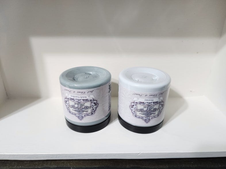 medium blue and light blue samples of paint